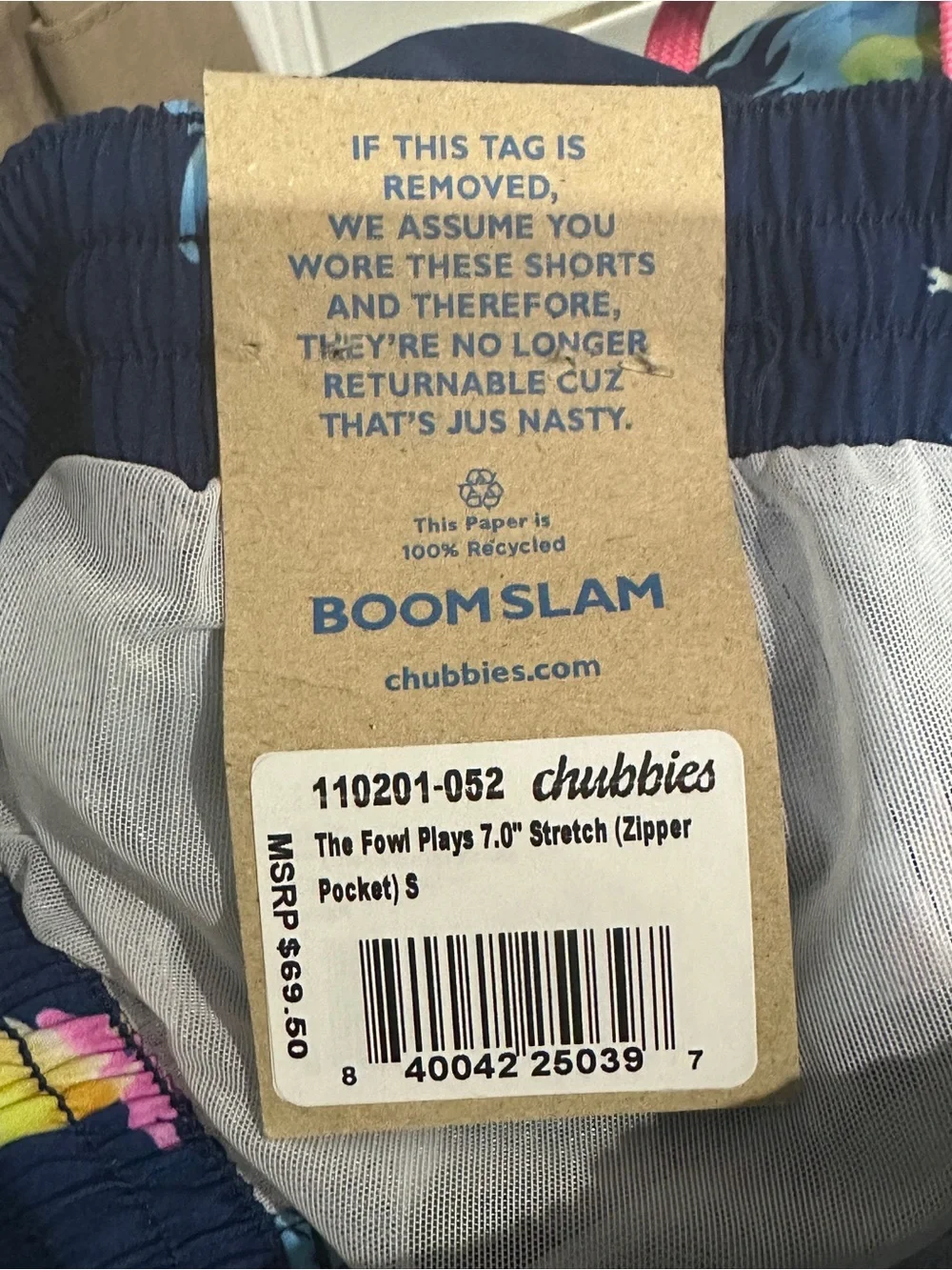 Chubbies The Fowl Plays 7” Stretch Swim Trunks Rooster Print Size S NWT